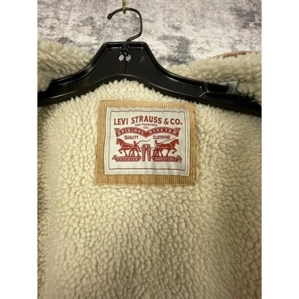 Levi Strauss Corduroy Sherpa Lined Hooded Trucker Jacket Tan Size‎ S